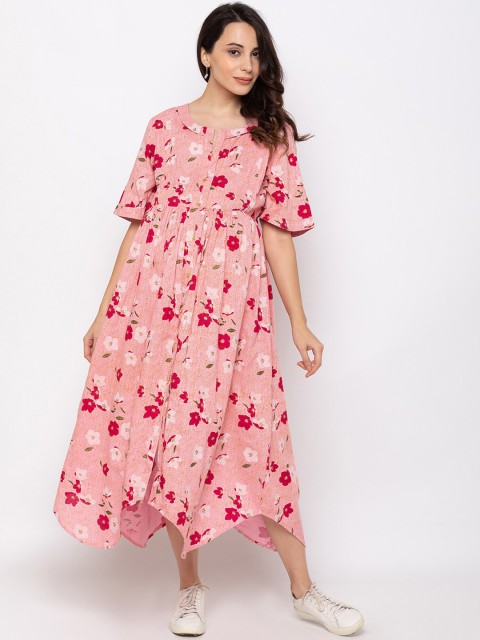 

MomToBe Women Pink Printed Nursing Maternity & Feeding Fit and Flare Dress