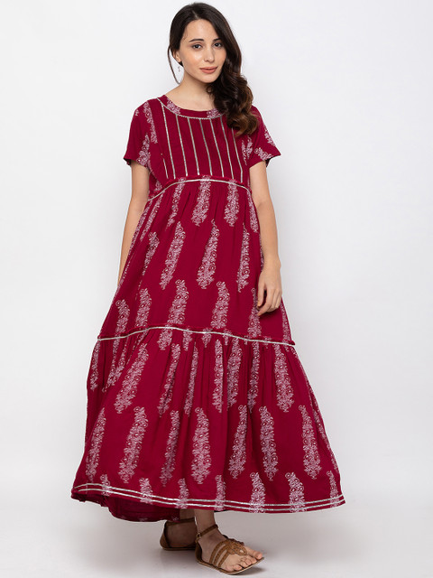 

MomToBe Women Maroon Printed A-Line Cotton Maternity & Feeding Dress