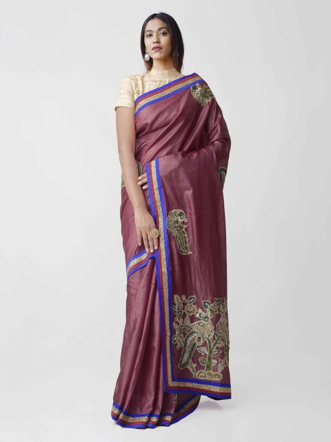 

Unnati Silks Maroon Embroidered Pure Silk Saree