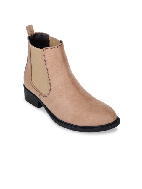 

Bruno Manetti Women Beige Solid Suede High-Top Chelsea Boots
