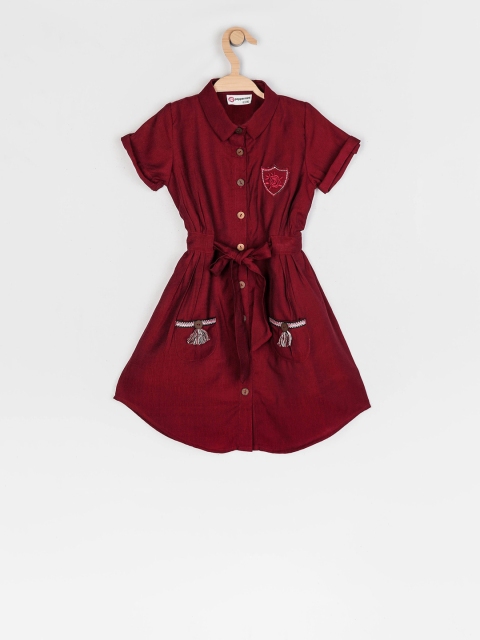 

Peppermint Girls Maroon Solid Shirt Dress