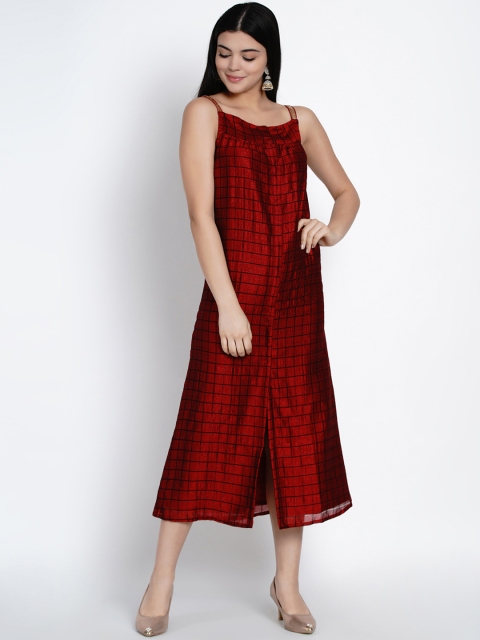 

SIAH Women Maroon & Black Checked A-Line Dress
