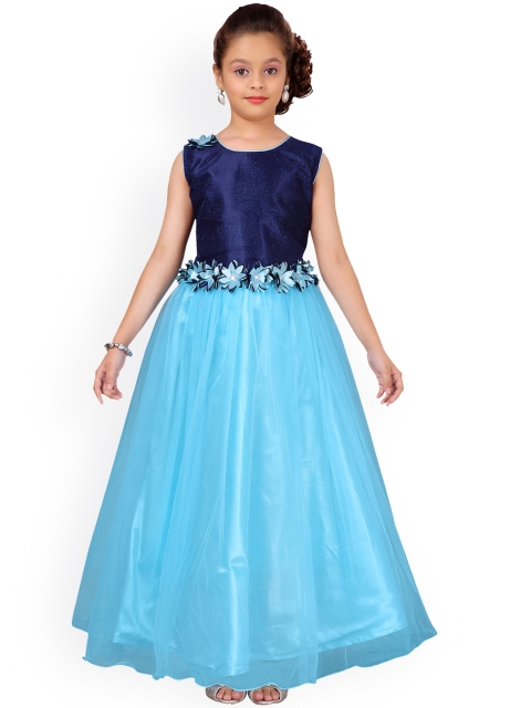 

Aarika Girls Navy Blue Firozi Solid Maxi Dress