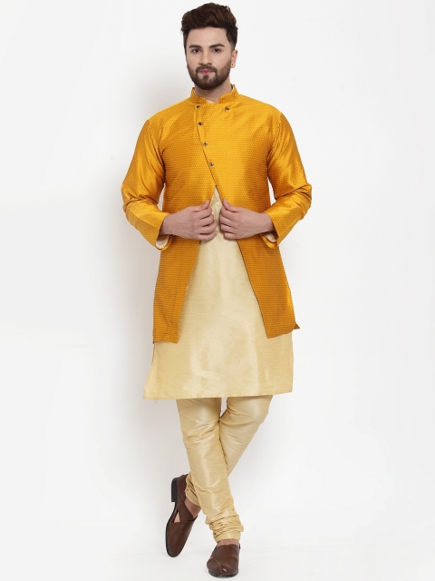 

Benstoke Men Gold-Toned Self Design Kurta with Churidar