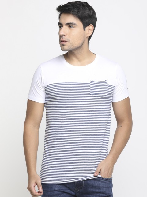 

Masculino Latino Men White & Grey Striped Round Neck T-shirt