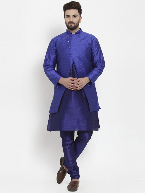 

Benstoke Men Blue Solid Kurta with Churidar & Sherwani