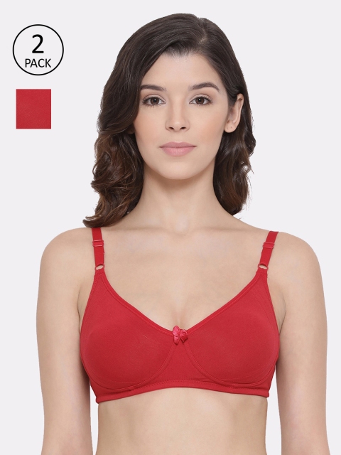 

LYRA Pack of 2 Solid Non-Wired Non Padded Everyday Bras LYRA_BRA_513_REDL_2PC, Red