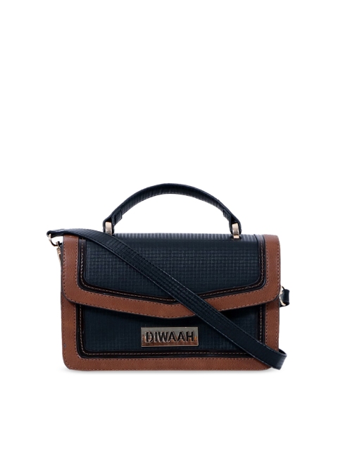 

Diwaah Navy Blue & Brown Colourblocked Sling Bag