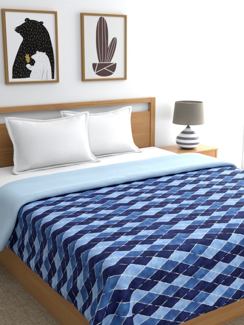 

Portico New York Navy Blue & White Geometric AC Room 110 GSM Double Bed Dohar