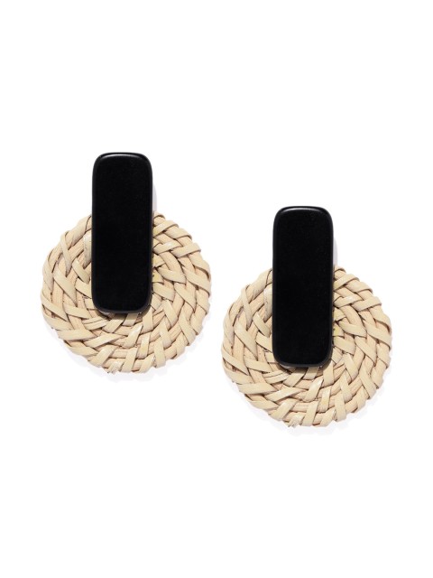 

Golden Peacock Black & Brown Circular Drop Earrings