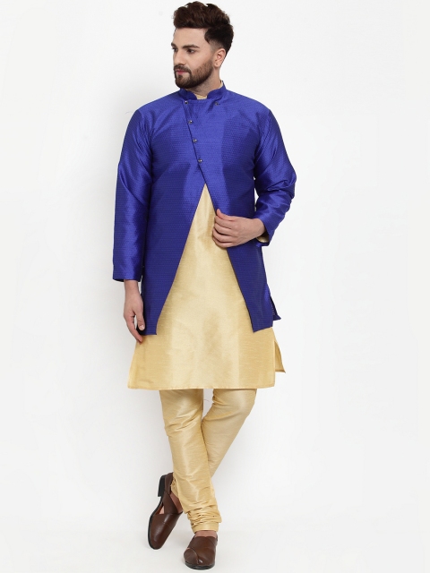 

Benstoke Men Gold & Royal Blue Solid Kurta with Churidar & Sherwani