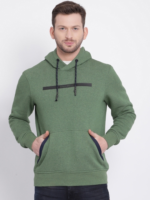 

t-base Men Green Solid Hooded Sweatshirt