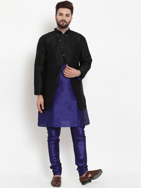 

Benstoke Men Blue & Black Solid Kurta with Churidar & Sherwani