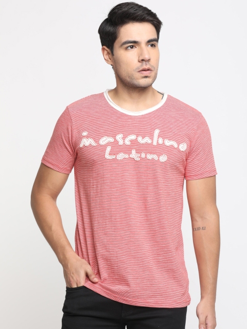 

Masculino Latino Men Pink & White Brand Logo Print Round Neck T-shirt