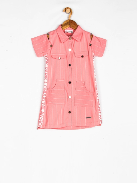 

Peppermint Girls Peach & White Striped Cold Shoulder Shirt Dress