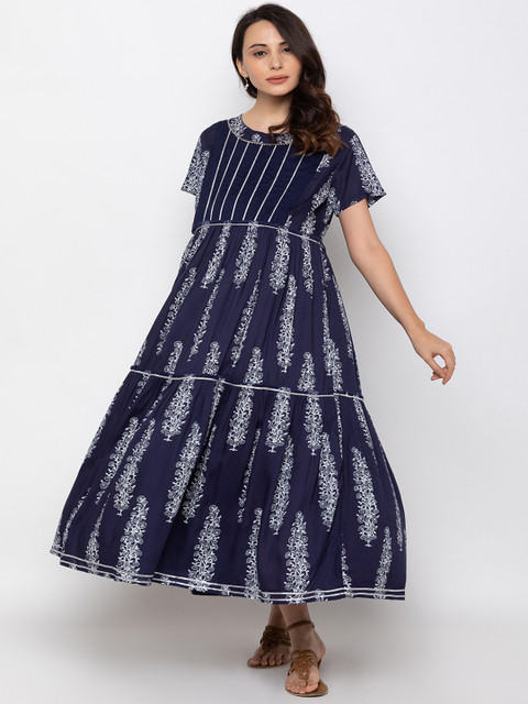 

MomToBe Women Navy Blue Printed Maternity Maxi Dress