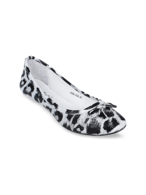 

Bruno Manetti Women White & Black Animal Print Ballerinas With Bow