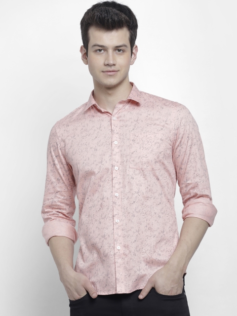 cape canary Men Pink & Navy Blue Regular Fit Printed Casual Shirt