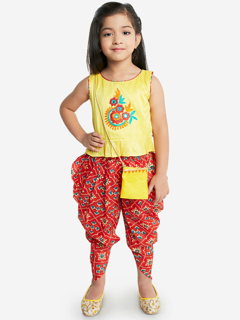 

KID1 Girls Yellow & Red Printed Top with Dhoti Pants