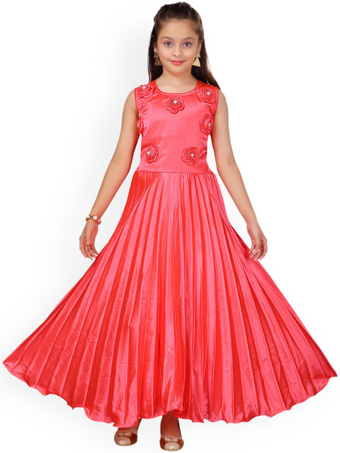 

Aarika Girls Coral Pink Embellished A-Line Dress