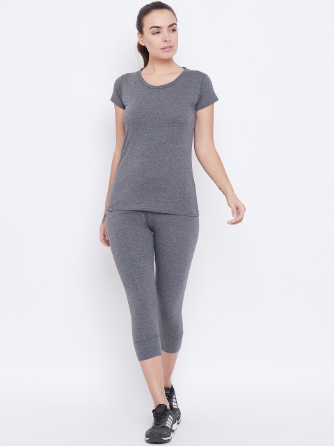 

ALIZA Women Grey Solid Active Wear T-shirt with Capris