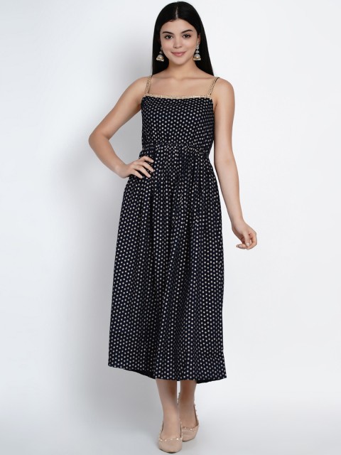 

SIAH Women Navy Blue Printed A-Line Dress