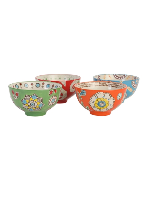 

Chumbak Green & Orange 4-Pieces Printed Ceramic Bowls Set