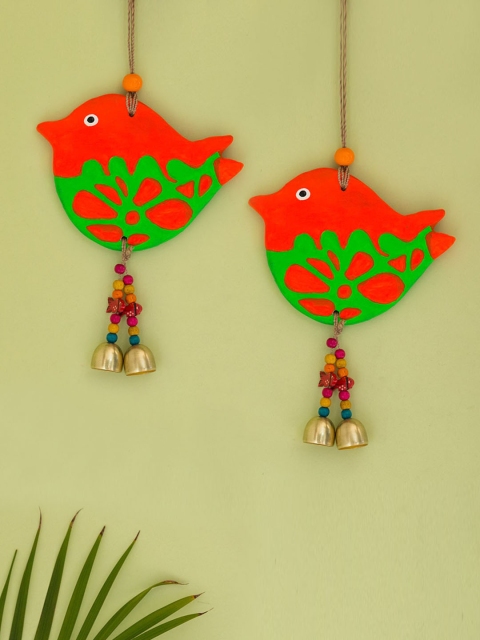 

ExclusiveLane Multicolored Set of 2 Song Sparrows Hand-painted Decorative Wall Hanging, Multi
