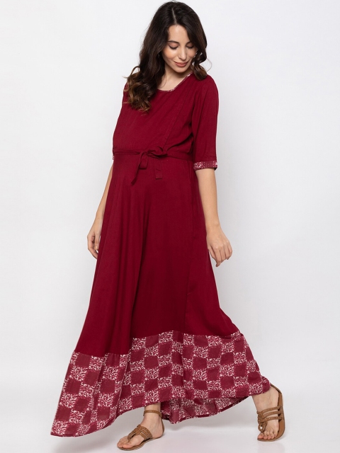 

MomToBe Women Maroon Printed Maternity Maxi Dress