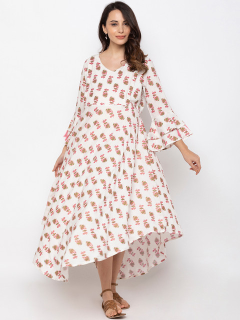 

MomToBe Women Off-White Printed A-Line Cotton Maternity & Feeding Dress