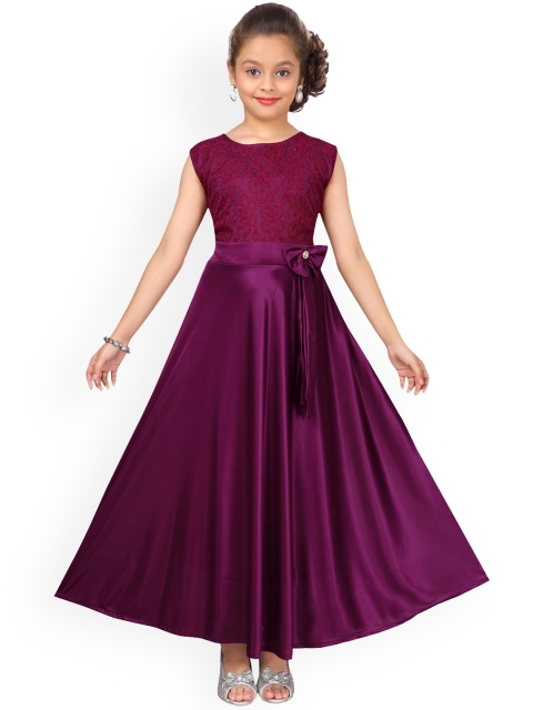 

Aarika Girls Purple Self Design Maxi Dress