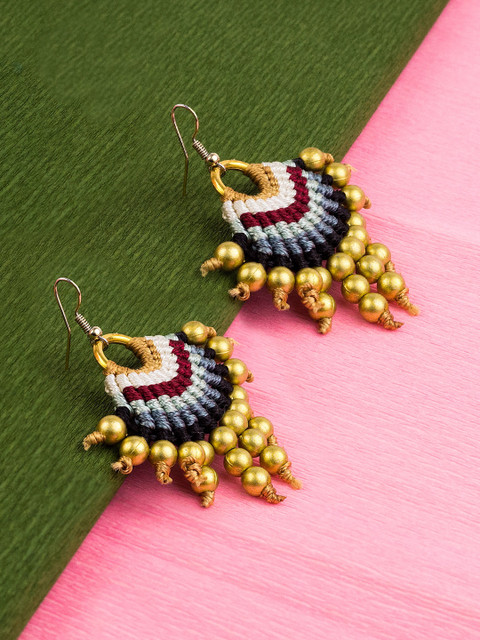

Golden Peacock Multicoloured Gold Plated Contemporary Drop Earrings, Multi