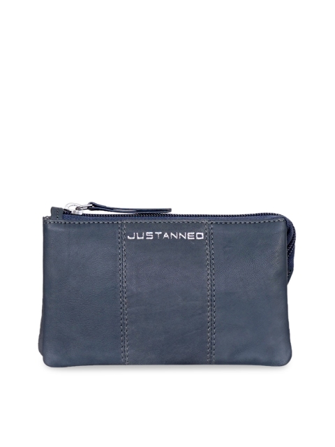 

Justanned Women Navy Blue Solid Zip Around Leather Wallet