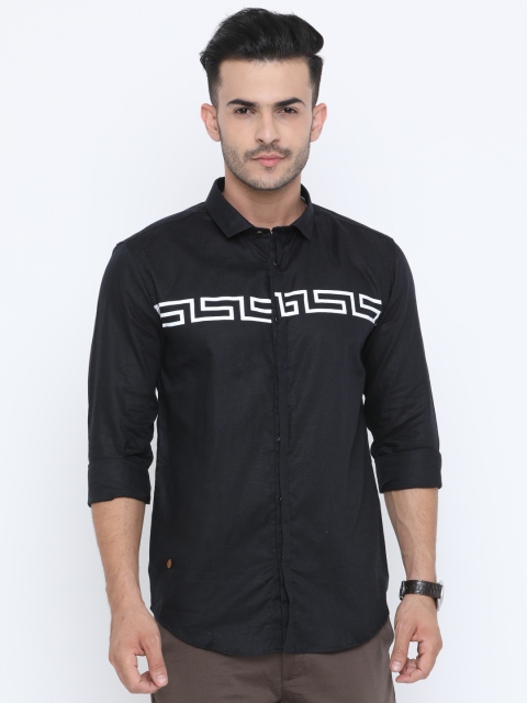 

WITH Men Navy Blue & White Slim Fit Printed Casual Shirt