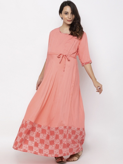 

MomToBe Women Maternity Pink Printed Maxi Dress