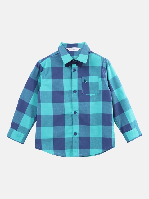 

Beebay Boys Sea Green & Blue Regular Fit Checked Casual Shirt