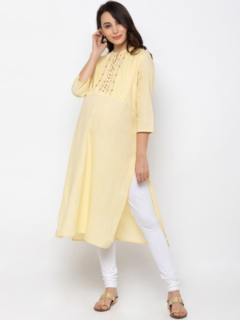 

MomToBe Women Yellow Yoke Design Straight Maternity Kurta