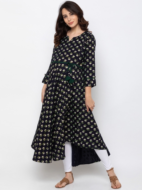 

MomToBe Women Navy Blue & Off-White Printed Maternity & Feeding Anarkali Kurta