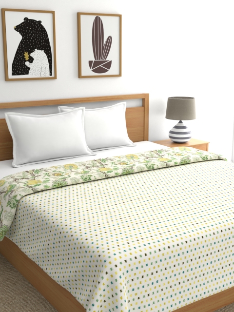 

Portico New York White & Green Abstract AC Room 110 GSM Double Bed Dohar