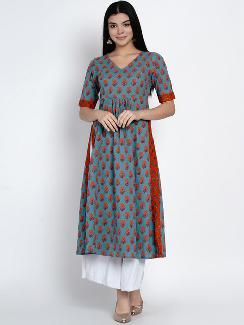 

SIAH Women Green & Red Floral Printed Anarkali Kurta