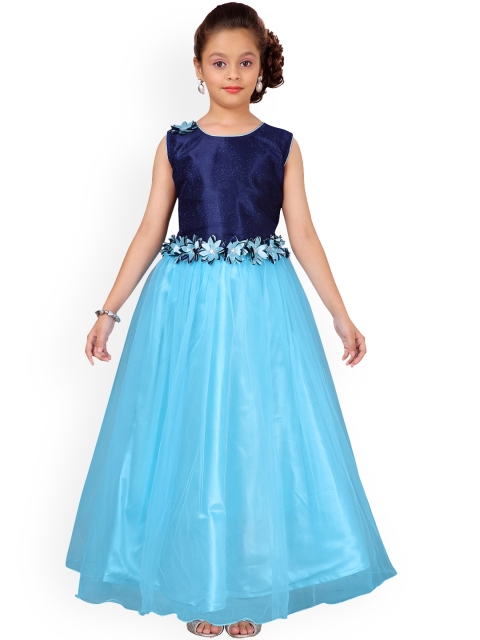 

Aarika Girls Navy Blue & Sea Green Colourblocked Maxi Dress