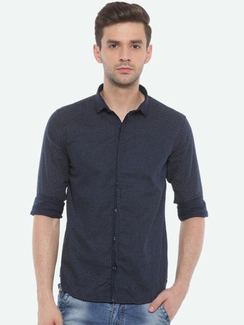 

WITH Men Navy Blue Slim Fit Printed Casual Shirt