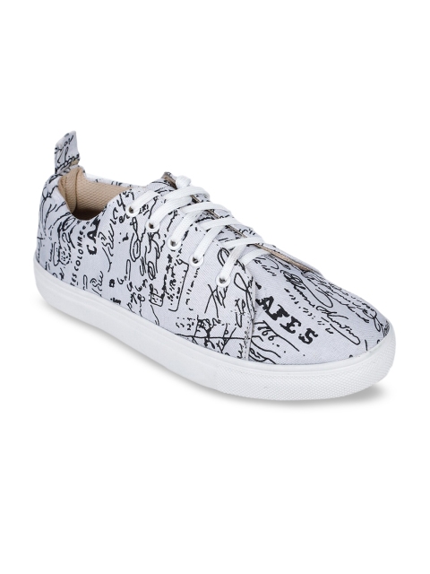 

Bruno Manetti Women White & Black Printed Sneakers