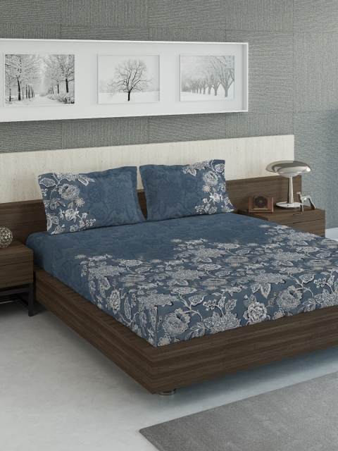 

DDecor Blue & White Floral 300 TC Cotton 1 King Bedsheet with 2 Pillow Covers