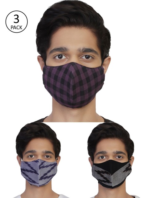 

Anekaant Men 3 Pcs 3-Ply Reusable Woven Viscose Fabric Fashion Masks, Multi