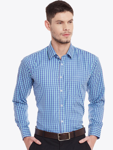 

English Navy Men Blue Slim Fit Checked Formal Shirt