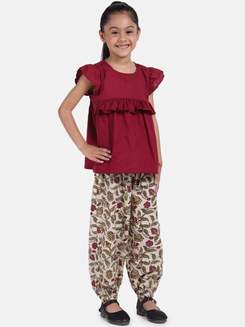 

BownBee Girls Maroon Solid Kurta with Harem Pants