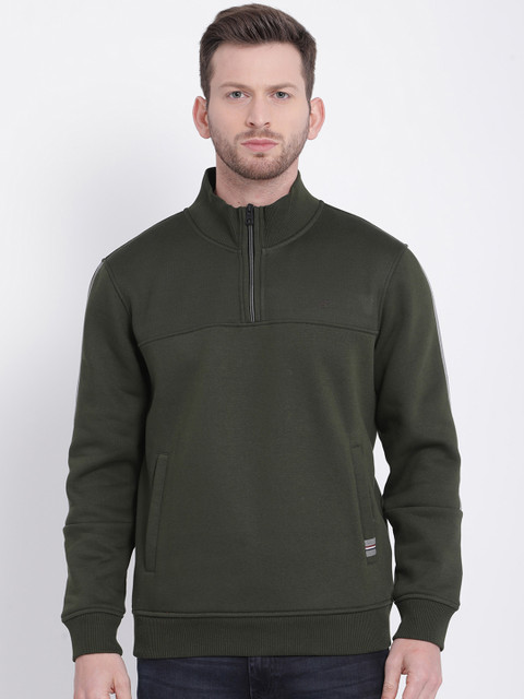 

t-base Men Olive Green Solid Sweatshirt