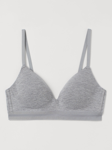 H&M Grey Solid Padded Cotton-blend Bra 0875082001