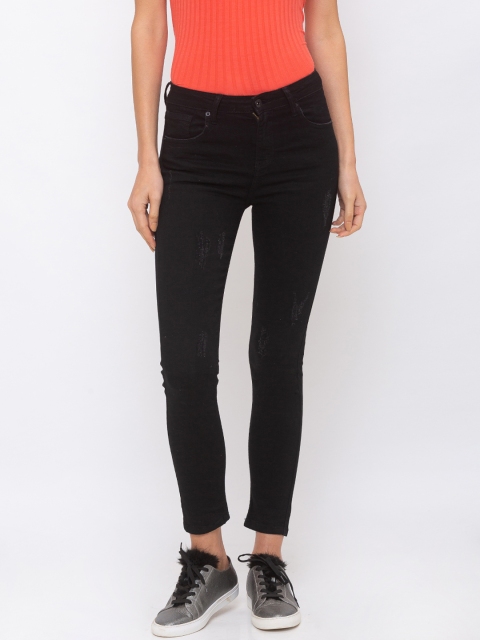 

Globus Women Black Skinny Fit High-Rise Low Distress Jeans